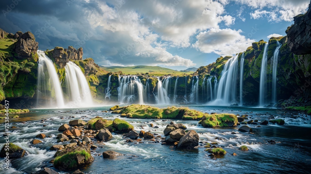 AI generated illustration of the stunning waterfalls of Iceland in ...