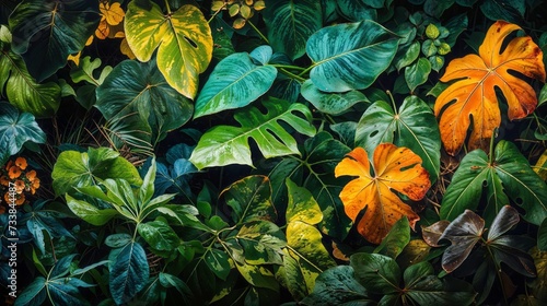 AI generated illustration of calming colors and shapes of tropical foliage