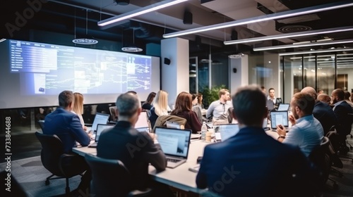 Wallpaper Mural 
Corporate meeting of IT industry employees who talk about new projects and the direction of company development Torontodigital.ca