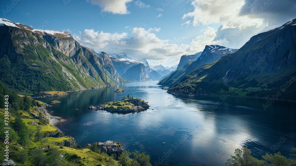 Fototapeta premium AI generated illustration of the breathtaking Fjords of Norway