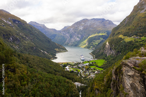 Autumn landscape in Geiranger Fiord valley in south Norway  Europe