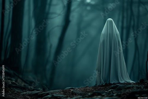 AI generated illustration of a ghost in an eerie forest