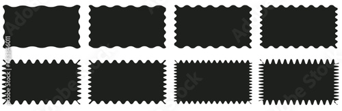 Zigzag edge rectangle shapes collection. Jagged sticker or stamp set with wavy edges