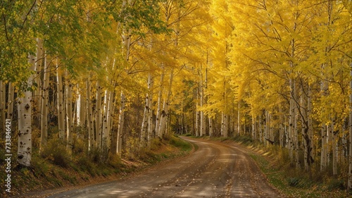 AI generated illustration of a yellow aspen forest © Wirestock