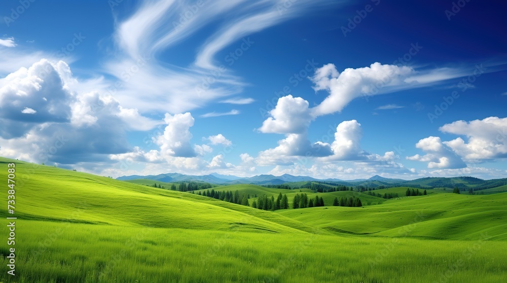 a field of green grass under a blue sky