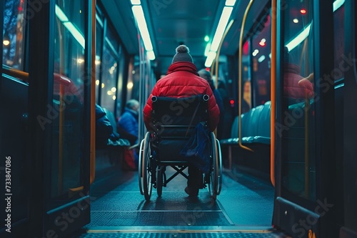 AI-generated illustration of a person in a wheelchair on the bus photo
