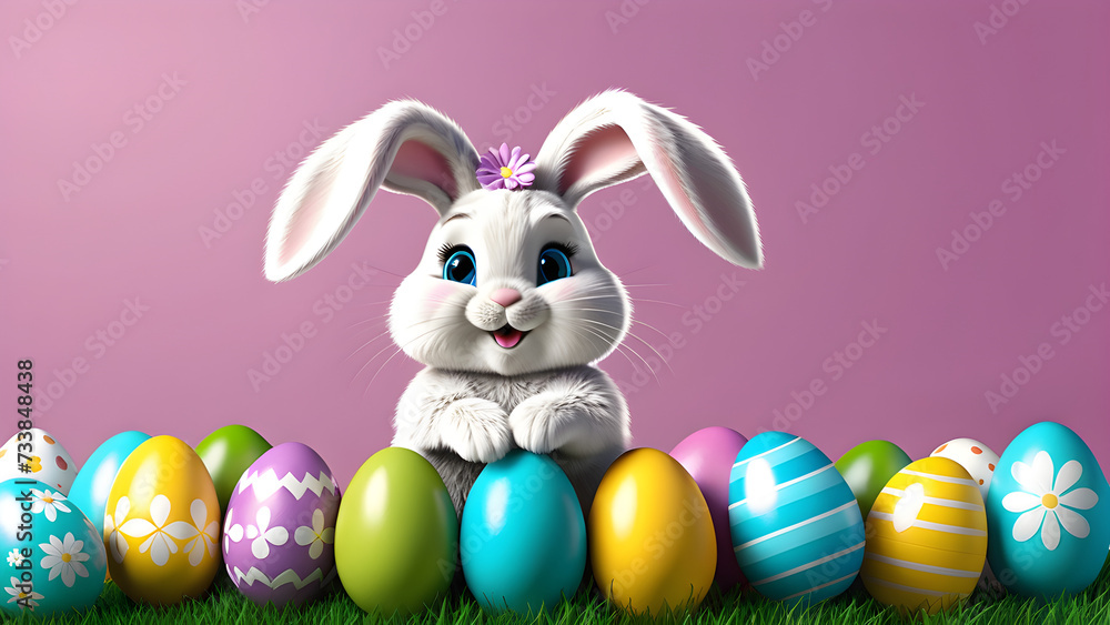 Fototapeta premium easter bunny and easter eggs Easter background Easter card AI generated