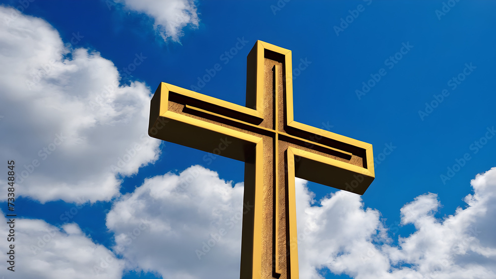 cross on blue sky, Easter cross
Easter background
Easter card
AI generated