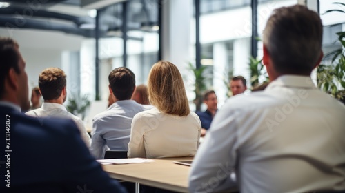 
Corporate meeting of IT industry employees who talk about new projects and the direction of company development