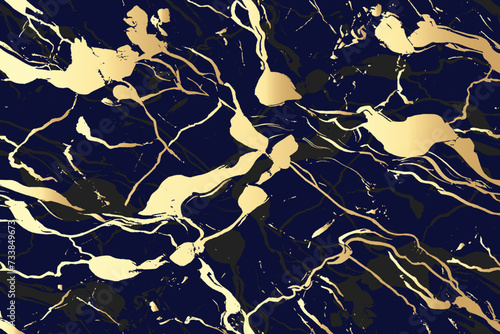 Abstract dark blue background with golden foil. Artificial stone texture, fake agate, trendy marbled wallpaper, digital marbling illustration high Resolution.
