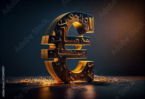 Golden euro sign European Union Currency. Generative AI photo