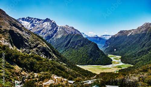 Mountains along Routeburn track in Fjordland National Park, South Island, New Zealand photo