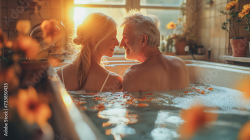 A young retired couple spends time happily together. Image generated by AI photo