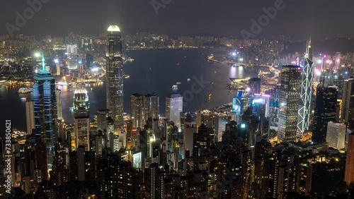 Wallpaper Mural City Time lapse of Hong Kong. Timelapse of Hong Kong City and skyscrapers at sunset from The Victoria Peak high mountaintop vantage point. The Beautiful cityscape. Torontodigital.ca