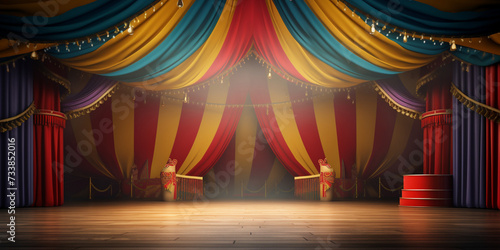  Circus abstract background. Circus tent with stage lights and curtains in the style of nostalgic mood large canvas format 