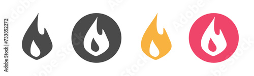 Fire flame heat icon vector simple graphic pictogram logo set, ignite flammable symbol shape silhouette flat cartoon illustration, fireplace hot button, blaze burn danger sign image clipart