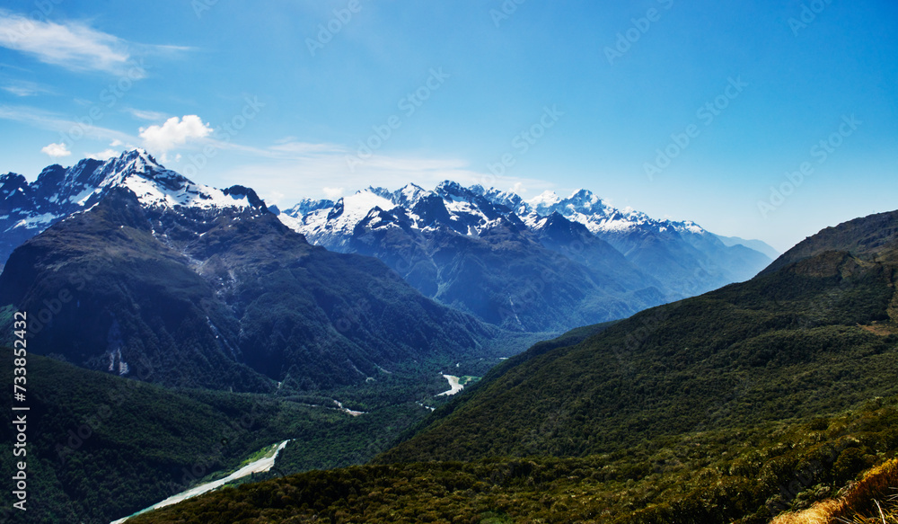 Landscape along Routeburn track in Fjordland National Park, South Island, New Zealand Landscape along Routeburn track in Fjordland National Park, South Island, New Zealand