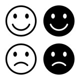 Happy and sad face emoticon icon vector. Smile and unhappy emoji sign symbol