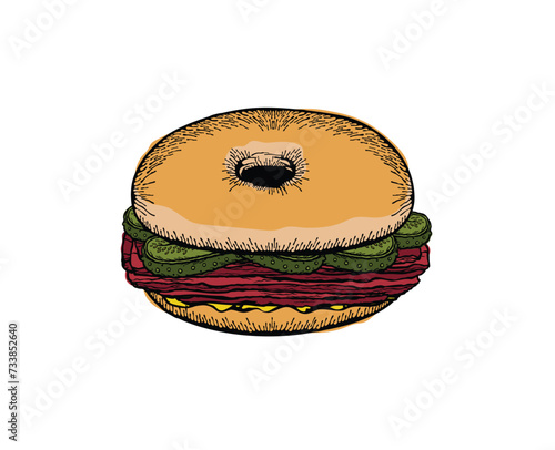 Vector illustration of a salt beef bagel