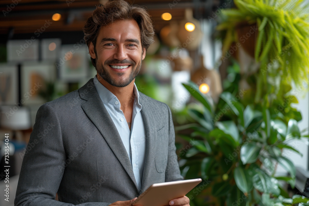 Professional Businessman in Suit Holding a Tablet Professional Businessman in Suit Holding a Tablet
