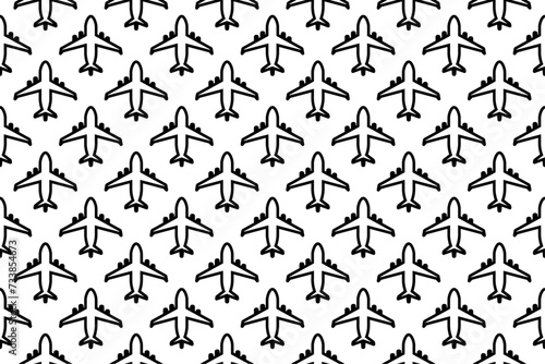 Seamless pattern completely filled with outlines of airplane symbols. Elements are evenly spaced. Vector illustration on white background