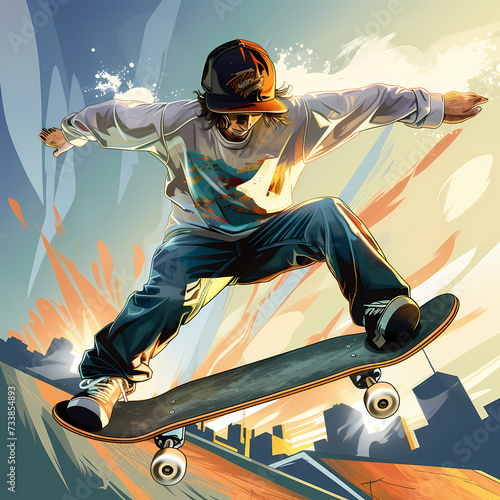 Skateboarder's world A vivid illustration of a skateboarder 