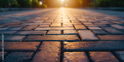 Close-Up of Paved Stone Pathway. A detailed view of a stone-paved path texture, hinting at a journey.