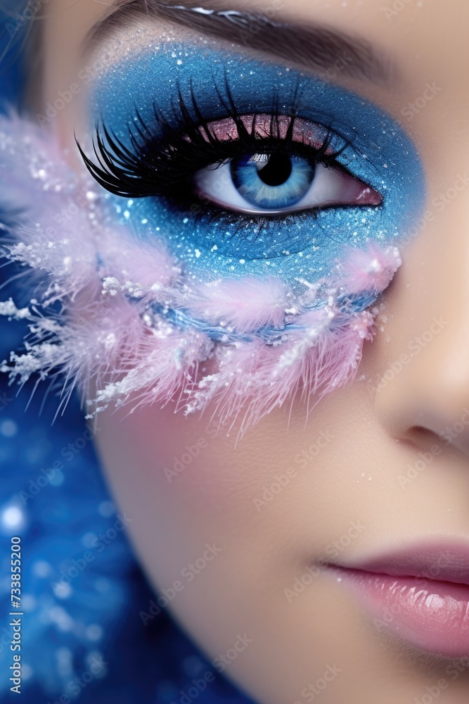 Close-up of female eye with christmas makeup