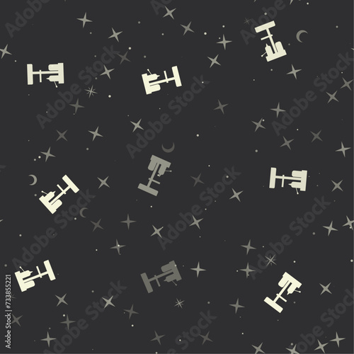 Seamless pattern with stars, boring mill symbols on black background. Night sky. Vector illustration on black background