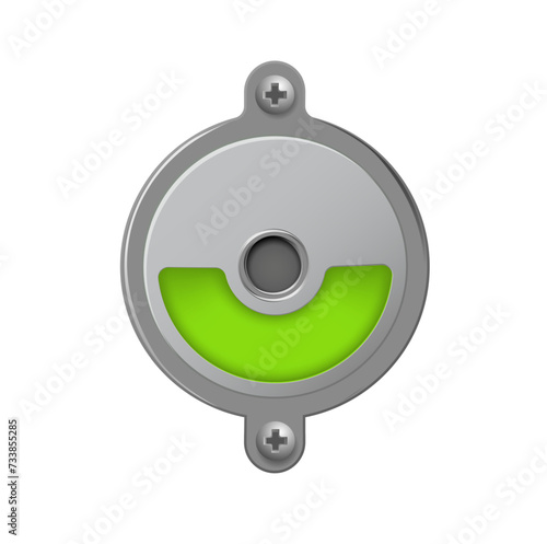 Toilet or restroom locks green and red round metal isolated on white. Occupied and Free. Regular public restroom door mechanism indicating. Vector