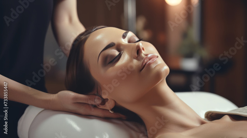 Serene Spa Experience: Woman Enjoying a Facial Massage