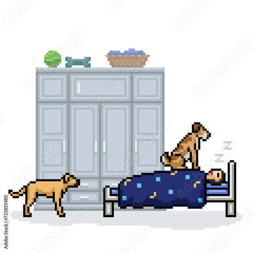 pixel art dog prank man