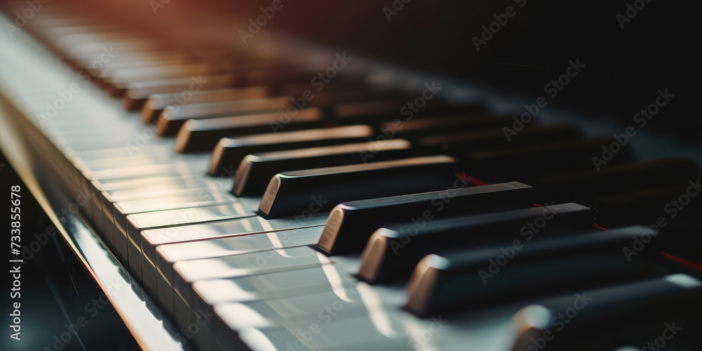 Close-up of Piano Keys. Sunlight on piano keys in a close-up view. Nobody, wallpaper for music background. Close-up of Piano Keys. Sunlight on piano keys in a close-up view. Nobody, wallpaper for music background.