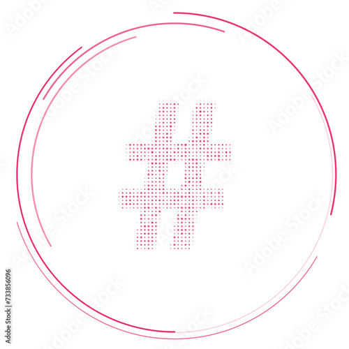 The hash symbol filled with pink dots. Pointillism style. Vector illustration on white background