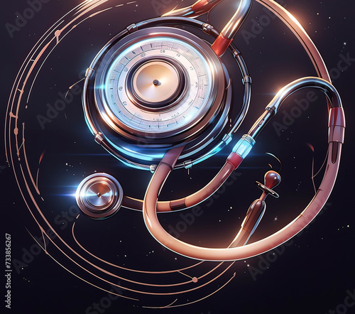 Illustration of medical instrument of stethoscope, Generative ai. 