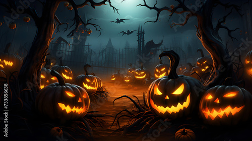 halloween background with pumpkin,,
Halloween background with pumpkins in dark forest 3D render
