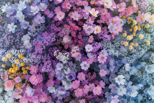 Purple and yellow flowers. Dreamy surreal flowers. Background image. Created with Generative AI technology © Artem