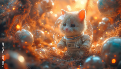 cute kitten cat on the moon with an astronaut costume