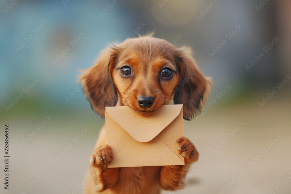 Small Dog Holding an Envelope in Its Mouth