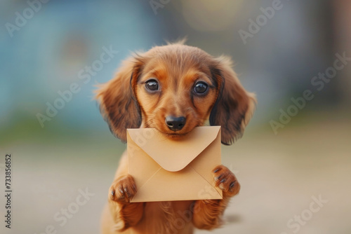 Small Dog Holding an Envelope in Its Mouth