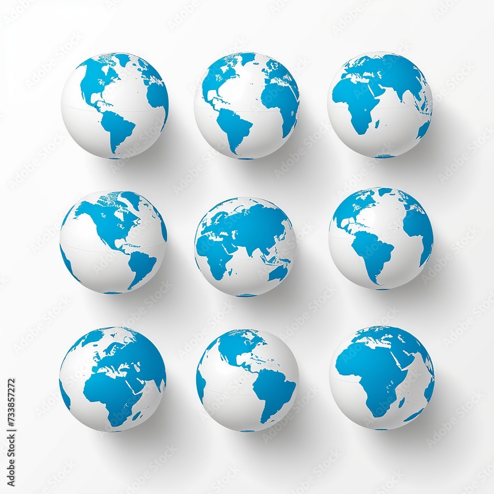 Modern Flat Style Vector Icon of White 3D Globes Modern Flat Style Vector Icon of White 3D Globes