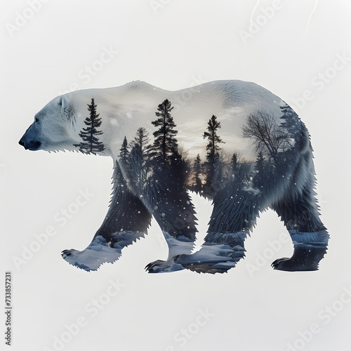  Silhouette of a polar bear in a snowy landscape