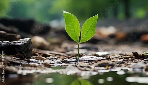 plant growing in the ground of an unexpected place. small fragile green plant growing from soil. green leaf closeup. green plant and nature