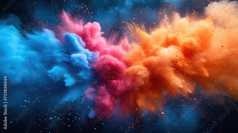 Bright explosion of powder color in dynamic abstract art. Colorful holi powder explosion Bright explosion of powder color in dynamic abstract art. Colorful holi powder explosion