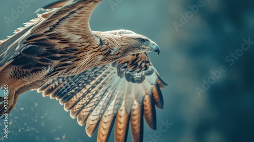 Closeup of eagle in flight. AI generated.