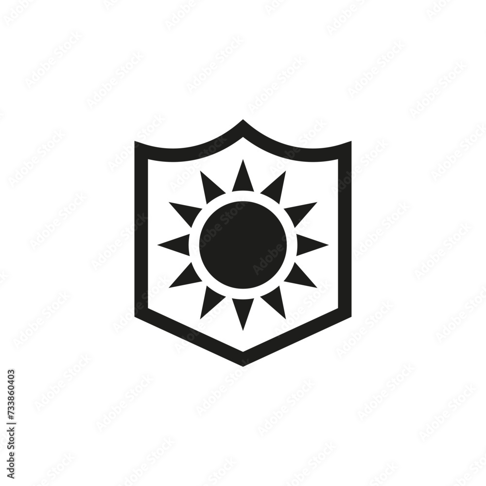 A shield with the sun inside. Vector illustration. A shield with the sun inside. Vector illustration.