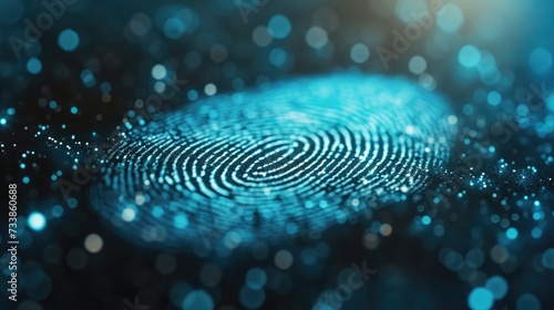 Fingerprint on a blue microchip. Cybersecurity concept, user privacy security and encryption. Future technology, data protection, secure internet access