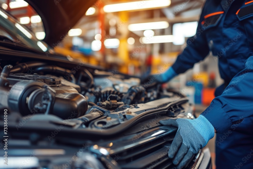 Auto mechanic working on car broken engine in mechanics service or garage Auto mechanic working on car broken engine in mechanics service or garage