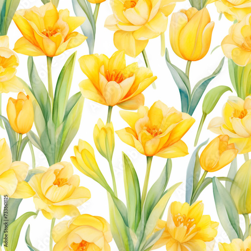 Background with blooming yellow flowers. Watercolor illustration. Generated illustration of artificial intelligence.