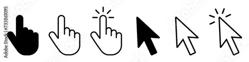 Computer mouse click cursor arrow icons set. Clicking cursor. Vector hand cursors icons click set. Pointer click icon. Loading icon.Vector illustration EPS 10